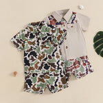 Infant Boy’s Summer Camo Print Short Sleeve Shirt & Shorts Set with Button-Down Collar – 2 Piece Outfit