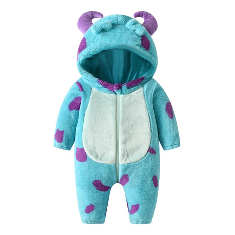 Lioraitiin Baby Fleece Jumpsuit – Infant Cartoon Animal Horn Hooded Winter Snowsuit Romper for Boys & Girls (0-3 Years)