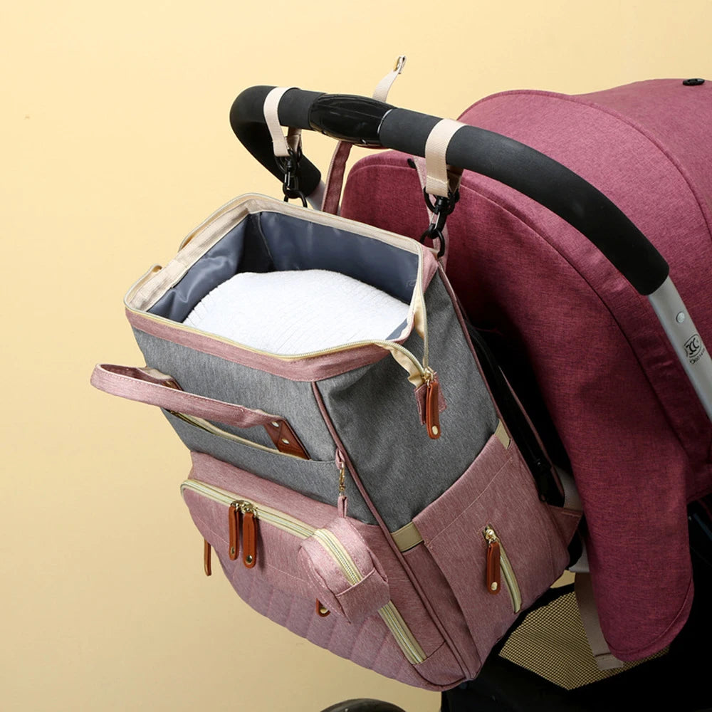 Portable Foldable Baby Travel Bed & Diaper Bag – Large Capacity Mommy Backpack with Changing Station & Infant Carrier (Fashionable & Lightweight)