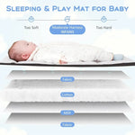 Pack and Play, 5 in 1 Baby Bedside Sleeper with Bassinet, Diaper Changer, Mattress, Carry Bag, Music Box Hanging Toys (Bear)
