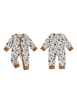Infant Boys Fall Romper – Elk Print | Oblique Zipper | Long Sleeve Jumpsuit (0–18M)
