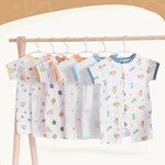MICHLEY 3pcs Baby Short-Sleeve Rompers & Long-Sleeve Jumpsuit Bodysuit – Soft White Cartoon Infant Clothes Overalls for Boys & Girls