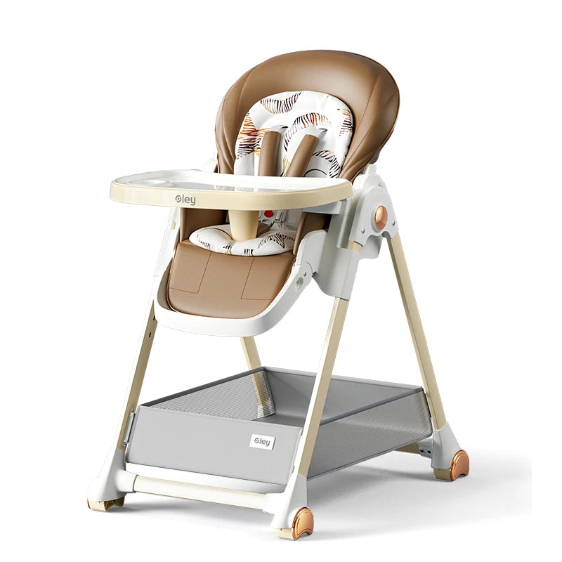 Luxury Adjustable Baby Feeding Chair – Assembly-Free High Chair with Removable Tray & Seat, EN & ASTM Certified – Metal Frame Booster Seat for Infants & Toddlers