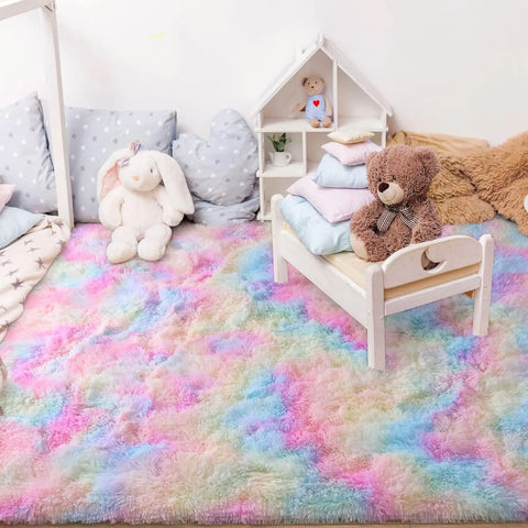 Soft Rainbow Rug for Girls Bedroom – Fluffy Shaggy Carpet for Kids Playroom & Nursery | Colorful Plush Fuzzy Mat for Home Decor (NOAHAS)