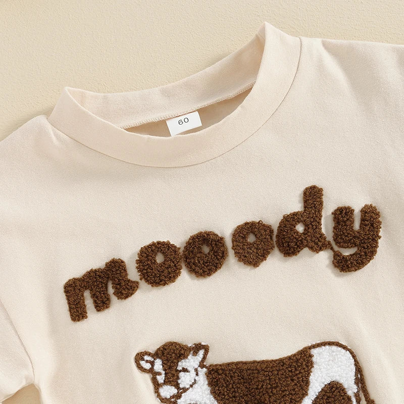 Lioraitiin 0–18M Baby Boy Girl Romper – Round Neck Cow Embroidery Short Sleeve Jumpsuit, Infant Summer Outfit