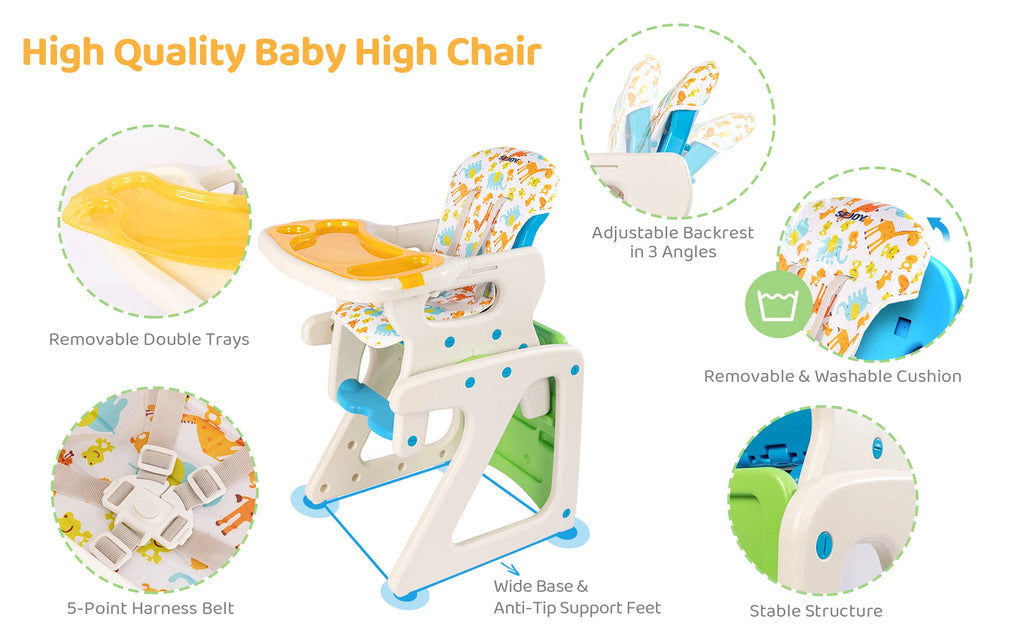 Sejoy 3-in-1 High Chair for Babies & Toddlers – Adjustable Backrest, Removable Tray & Washable Cushion – ASTM & CPC Certified Feeding Chair