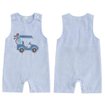 Lioraitiin Baby Boys Sleeveless Romper – Striped Golf Cart Embroidery Summer Jumpsuit for Casual Daily Wear (0-1 Years)