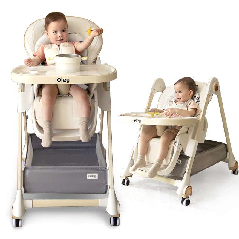 Luxury Adjustable Baby Feeding Chair – Assembly-Free High Chair with Removable Tray & Seat, EN & ASTM Certified – Metal Frame Booster Seat for Infants & Toddlers