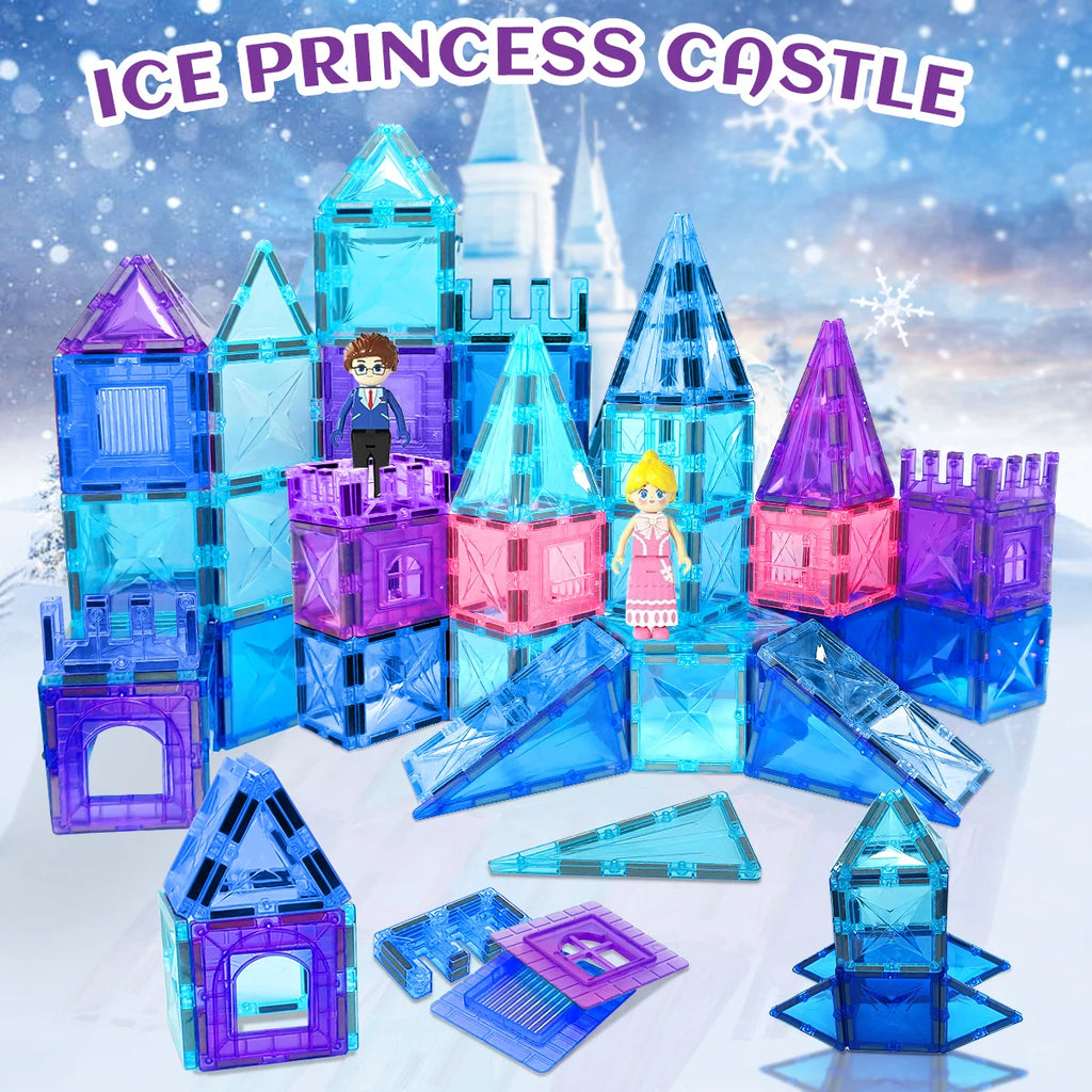 Frozen Princess Magnetic Tiles Castle Building Blocks – STEM Toys for Girls, Creative Birthday Gift, Magnetic Construction Set