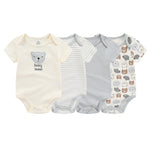 Kiddiezoom 4-Piece Fashion Cartoon Newborn Jumpsuit Set – 100% Cotton Baby Boys & Girls Summer Romper Outfit