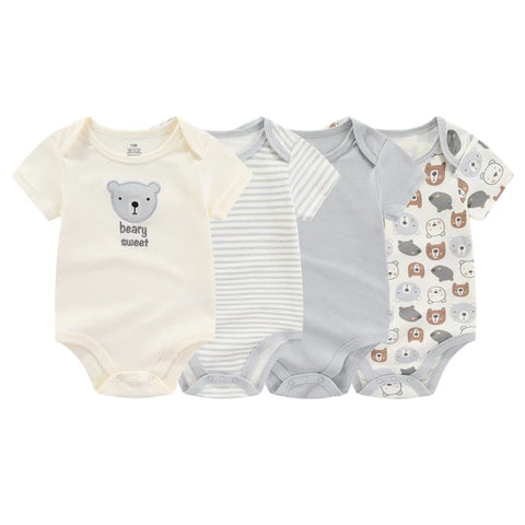 Kiddiezoom 4-Piece Fashion Cartoon Newborn Jumpsuit Set – 100% Cotton Baby Boys & Girls Summer Romper Outfit