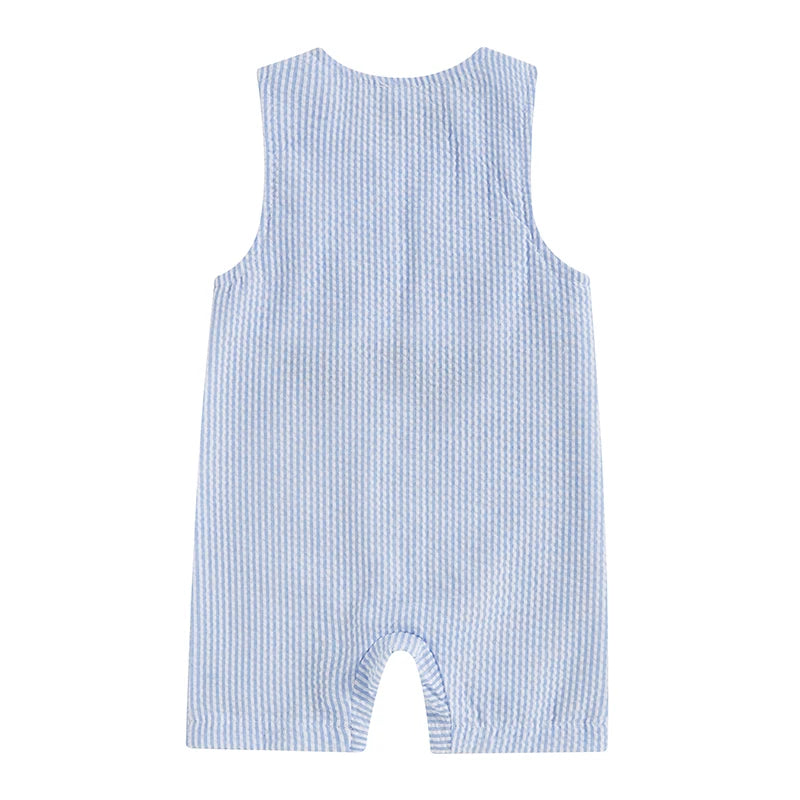 Lioraitiin Baby Boys Sleeveless Romper – Striped Golf Cart Embroidery Summer Jumpsuit for Casual Daily Wear (0-1 Years)