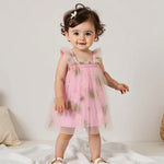 Toddler Girl Sleeveless Floral Embroidered Tulle Dress with Ruffle Square Neckline – Princess Party Dress for Baby Girl