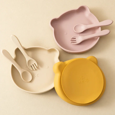 Wholesale Silicone Baby Feeding Set BPA Free Suction Dishes Plate Feeding Sucker Bowl Spoon Fork Children Tableware Baby Stuff