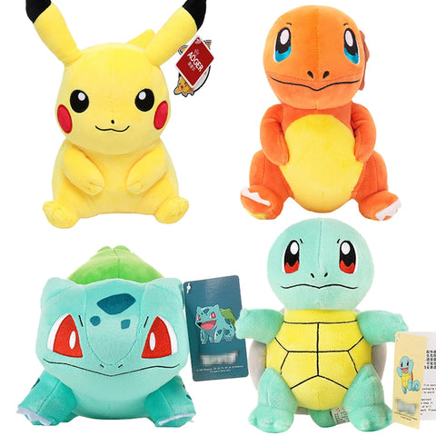 Pokemon Plush Toys – High-Quality Pikachu, Charmander, Squirtle & Bulbasaur Stuffed Dolls with Tag, Cute Anime Cartoon Gift for Kids & Fans