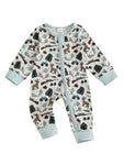 Infant Boys Fall Romper – Elk Print | Oblique Zipper | Long Sleeve Jumpsuit (0–18M)