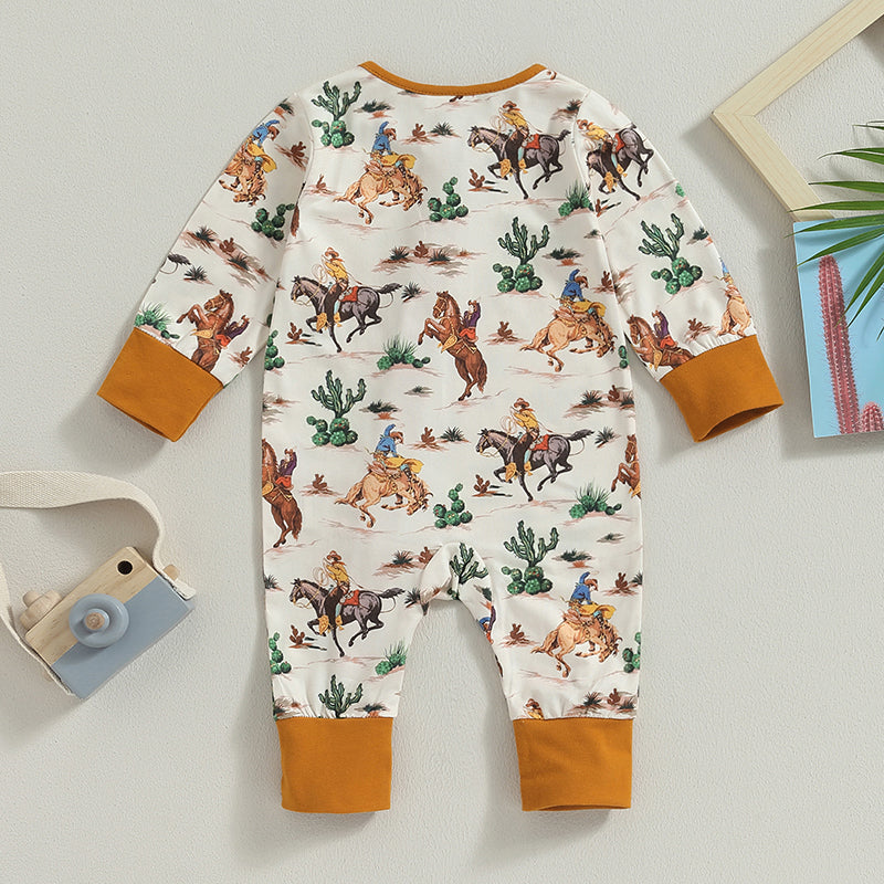 Lioraitiin Infant Baby Boys Jumpsuit – Long Sleeve Cow/Horse Print Zipped Romper for Autumn (0-12M)