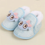 Adorable Baby Girls Plush Shoes with Cute Cartoon Design Big Eyes Warm Fleece Lining Non-Slip Sole for First Steps