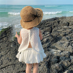 Girls 2025 Summer Clothing Set – Hollow Lace Sleeveless Top & Shorts 2-Piece Outfit for Toddlers – Stylish Cotton Backless Suit for Baby Girls (1–5T)