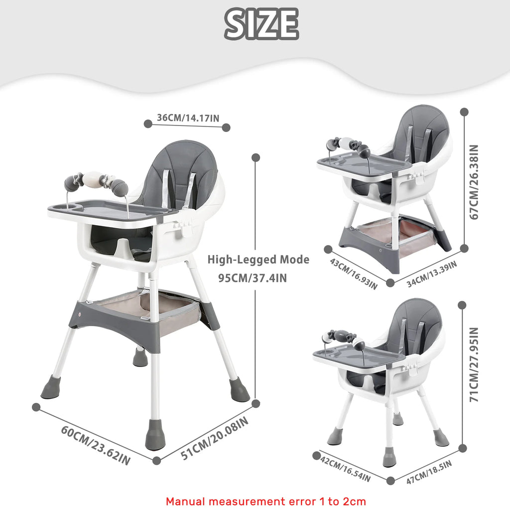 Ubravoo Convertible Baby High Chair – Portable Dining & Play Chair with Removable Double Tray and Toy Rack | Adjustable Seat & Stainless Steel Frame | Model S360