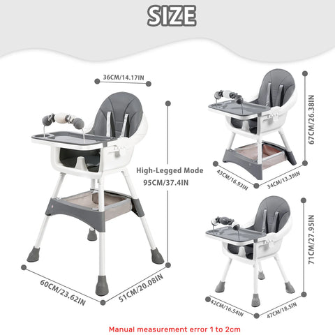 Ubravoo Convertible Baby High Chair – Portable Dining & Play Chair with Removable Double Tray and Toy Rack | Adjustable Seat & Stainless Steel Frame | Model S360