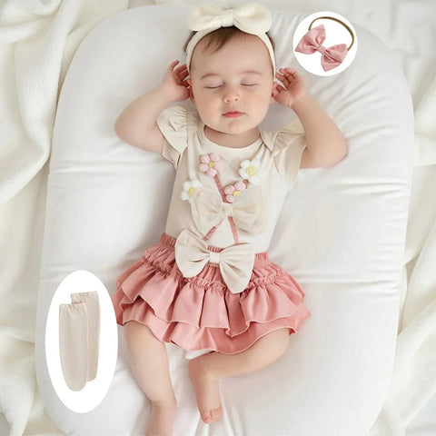 Toddler Girls Floral Print Romper with Ruffle Sleeves, Matching Shorts & Headband – Cute Summer Baby Outfit Set