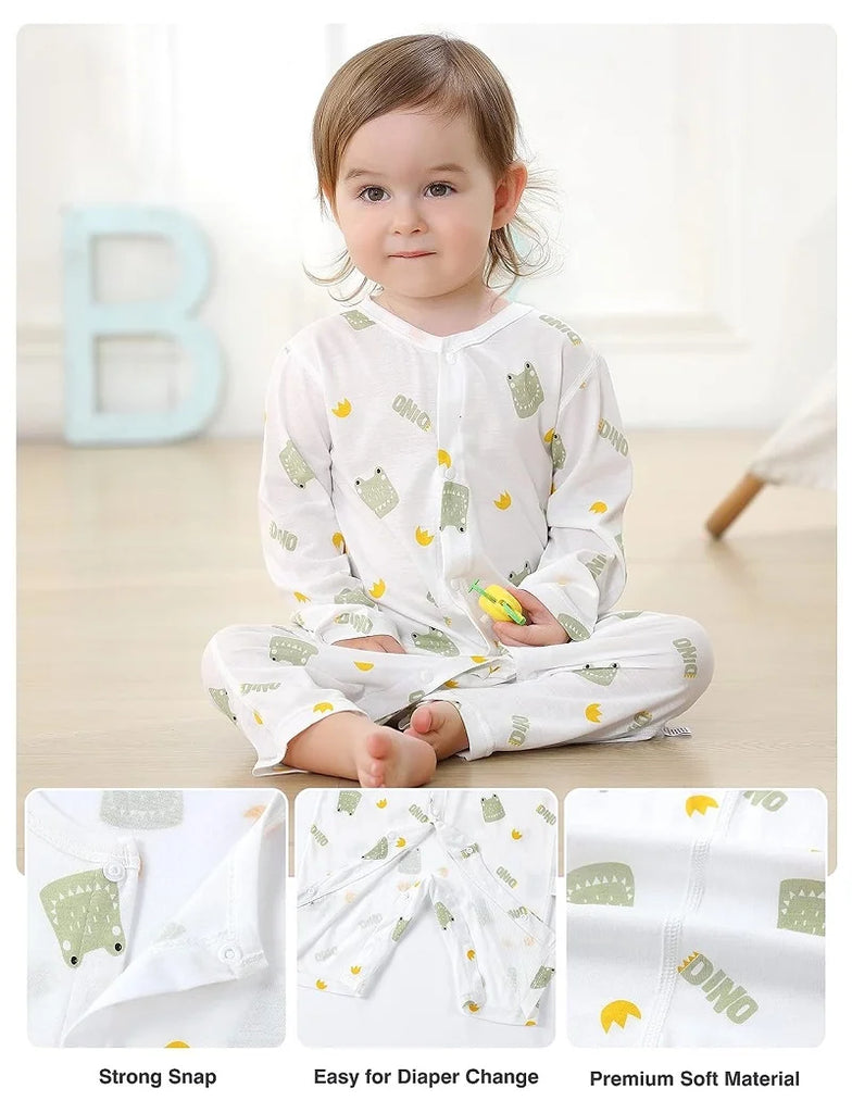 MICHLEY 3pcs Baby Short-Sleeve Rompers & Long-Sleeve Jumpsuit Bodysuit – Soft White Cartoon Infant Clothes Overalls for Boys & Girls
