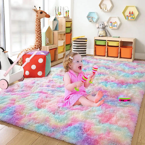 Soft Rainbow Rug for Girls Bedroom – Fluffy Shaggy Carpet for Kids Playroom & Nursery | Colorful Plush Fuzzy Mat for Home Decor (NOAHAS)