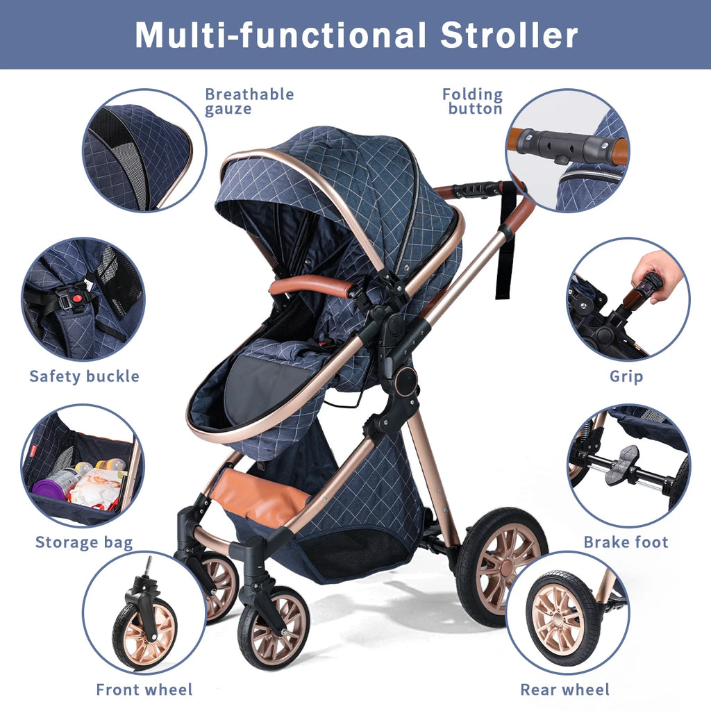 High Landscape Baby Stroller – Foldable 2-in-1 Travel Pram for Newborns & Toddlers (0–3 Years)