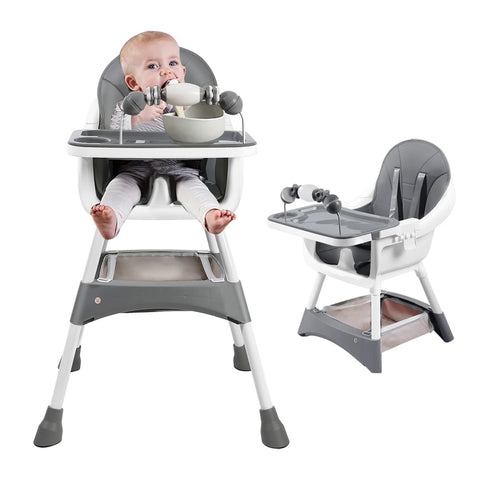 Ubravoo Convertible Baby High Chair – Portable Dining & Play Chair with Removable Double Tray and Toy Rack | Adjustable Seat & Stainless Steel Frame | Model S360