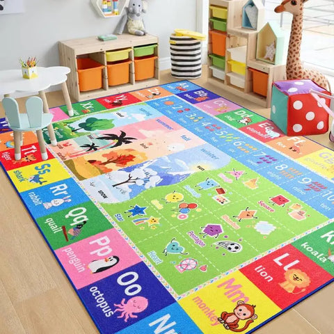Lochas Kids Play Rug Educational & Fun Carpet Gaming Area Rugs for Kids Room Bedroom Playroom,Blue & Colorful