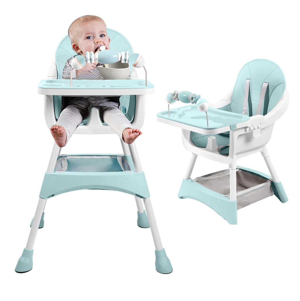 Ubravoo Convertible Baby High Chair – Portable Dining & Play Chair with Removable Double Tray and Toy Rack | Adjustable Seat & Stainless Steel Frame | Model S360