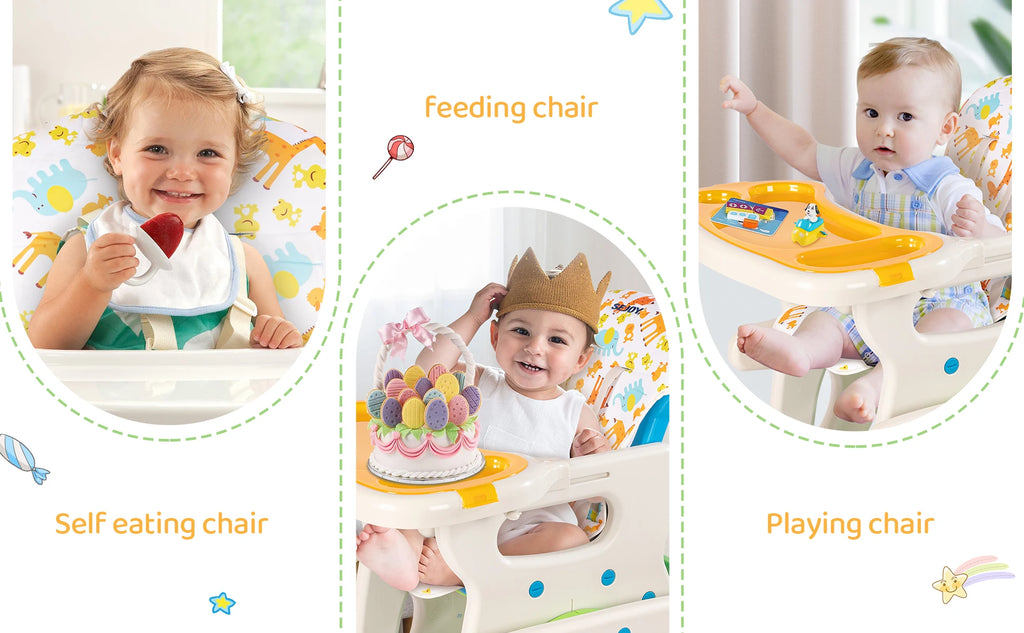 Sejoy 3-in-1 High Chair for Babies & Toddlers – Adjustable Backrest, Removable Tray & Washable Cushion – ASTM & CPC Certified Feeding Chair