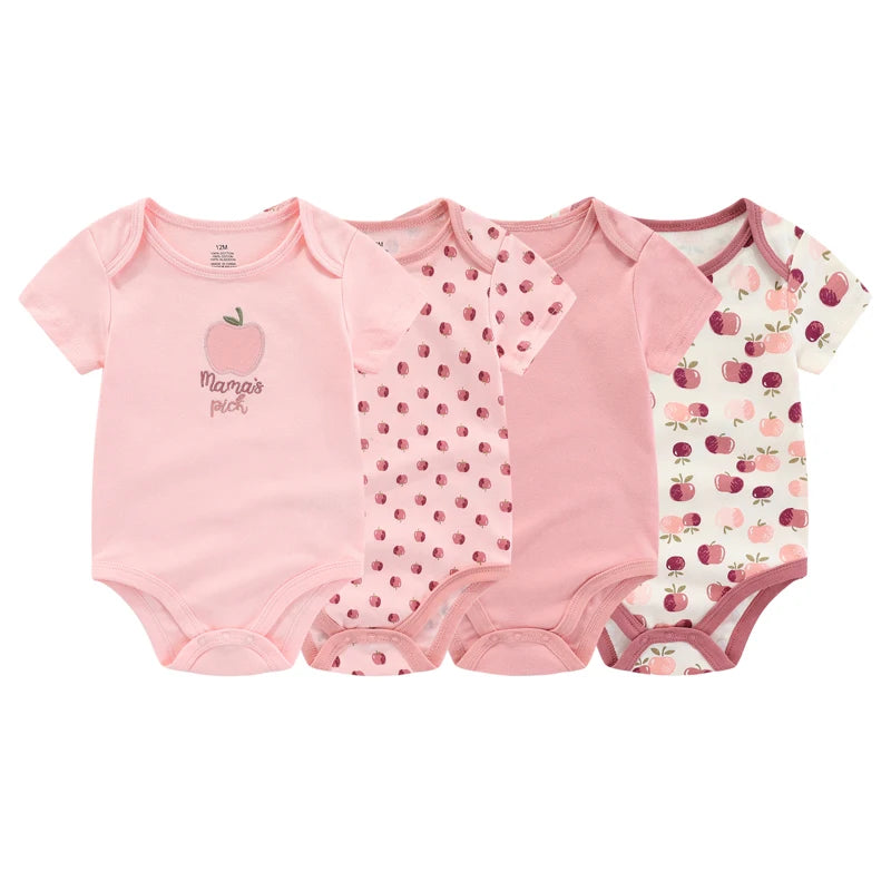 Kiddiezoom 4-Piece Fashion Cartoon Newborn Jumpsuit Set – 100% Cotton Baby Boys & Girls Summer Romper Outfit