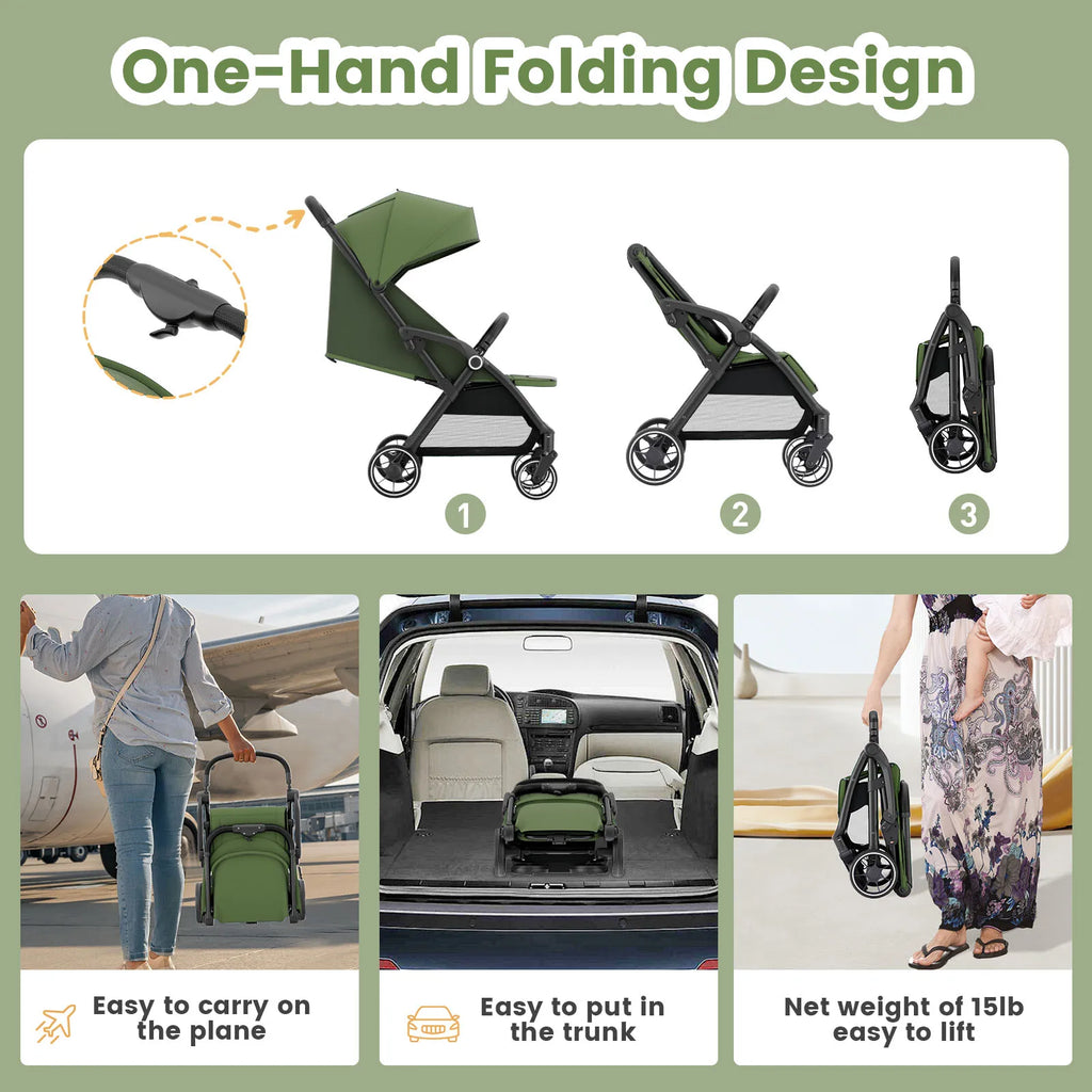High View Portable Baby Stroller – Lightweight Travel Stroller with 360° Swivel Seat, Compact Fold, and Sun Protection for Babies & Toddlers