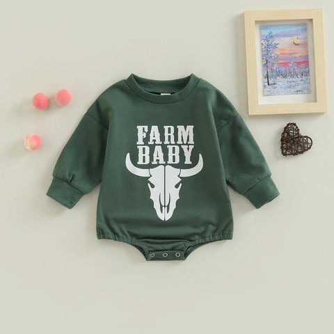 Lioraitiin 0–18M Infant Baby Girl Boy Autumn Jumpsuit – Letter & Cow Print Long Sleeve Round Neck Bodysuit