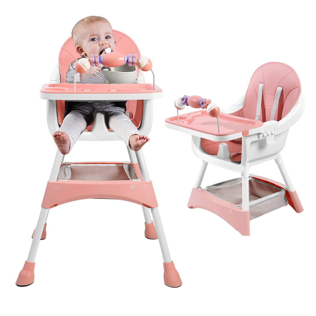 Ubravoo Convertible Baby High Chair – Portable Dining & Play Chair with Removable Double Tray and Toy Rack | Adjustable Seat & Stainless Steel Frame | Model S360