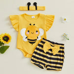 Toddler Girl Floral Print Sleeveless Romper with Ruffle Shorts & Headband 3-Piece Summer Outfit Set