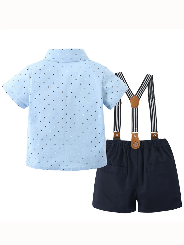 Toddler Baby Boy Clothes 1–5T – Gentleman Suit Set with Short Sleeve Shirt, Bowtie & Suspender Pants – Formal Toddler Dress Outfit for Boys