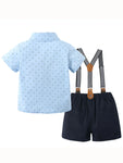 Toddler Baby Boy Clothes 1–5T – Gentleman Suit Set with Short Sleeve Shirt, Bowtie & Suspender Pants – Formal Toddler Dress Outfit for Boys