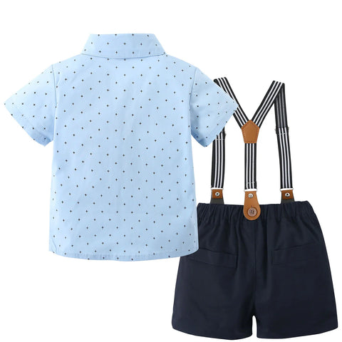 Toddler Baby Boy Clothes 1–5T – Gentleman Suit Set with Short Sleeve Shirt, Bowtie & Suspender Pants – Formal Toddler Dress Outfit for Boys