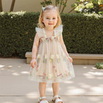 Toddler Girl Sleeveless Floral Embroidered Tulle Dress with Ruffle Square Neckline – Princess Party Dress for Baby Girl