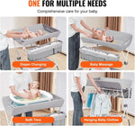 Baby Changing Table – Foldable & Portable Diaper Changing Station with Lockable Wheels, Adjustable 3-Level Height, Storage Basket & Hanging Racks for Newborns & Infants (Grey)