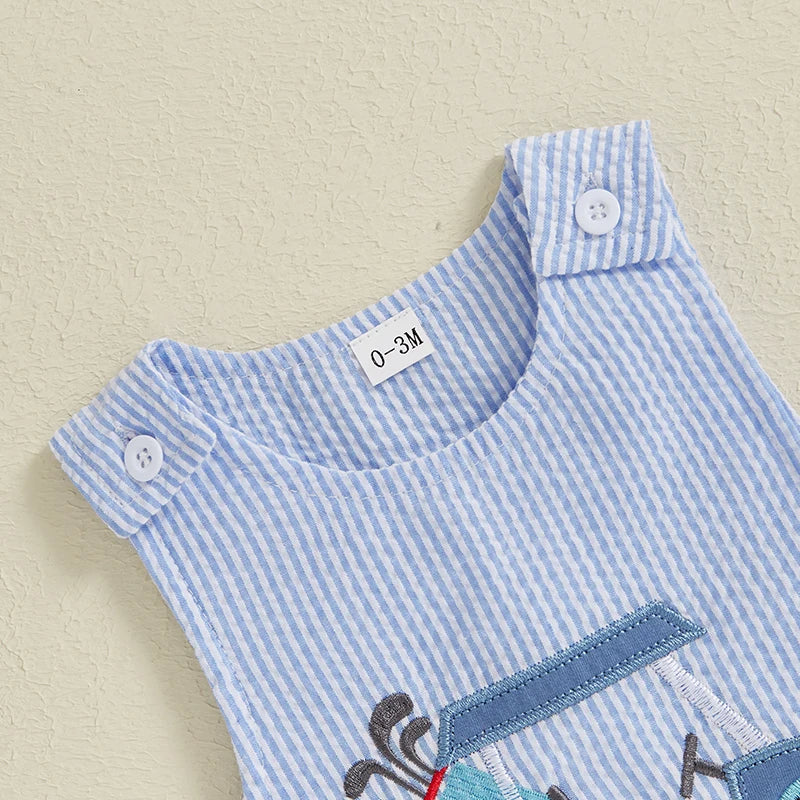 Lioraitiin Baby Boys Sleeveless Romper – Striped Golf Cart Embroidery Summer Jumpsuit for Casual Daily Wear (0-1 Years)