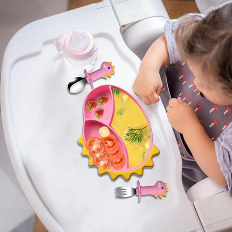 Toddler Plate Set Cartoon Kids Plates And Utensils Set Toddler Feeding Tableware Including Plate Bibs Spoon And Fork For Boys