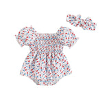 Baby Girl Summer Romper – Sleeveless Watermelon Print Jumpsuit with Bow Headband – Infant Beach Outfit for 4th of July