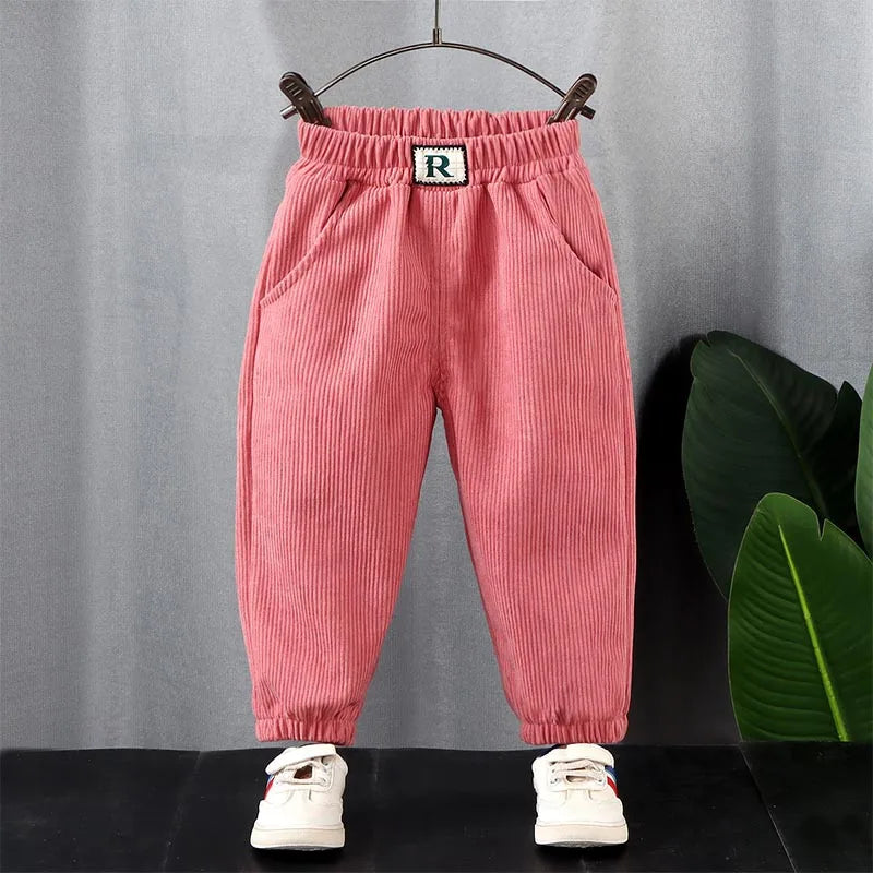 Children’s Velvet Pants – Thick Warm Baby Pants for Boys & Girls (1–3Y) – Spring & Autumn Solid Color Sports Trousers with Elastic Waist