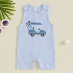 Lioraitiin Baby Boys Sleeveless Romper – Striped Golf Cart Embroidery Summer Jumpsuit for Casual Daily Wear (0-1 Years)