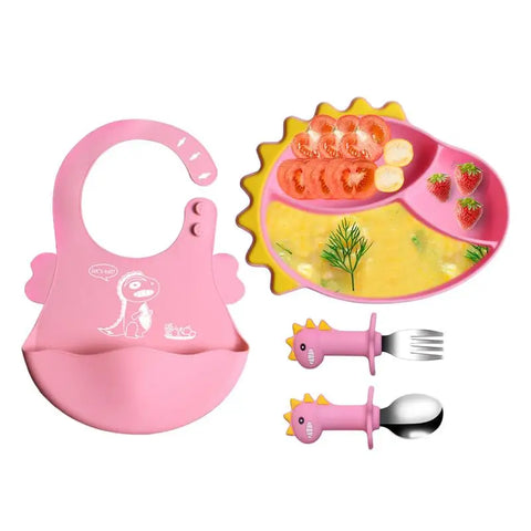Toddler Plate Set Cartoon Kids Plates And Utensils Set Toddler Feeding Tableware Including Plate Bibs Spoon And Fork For Boys