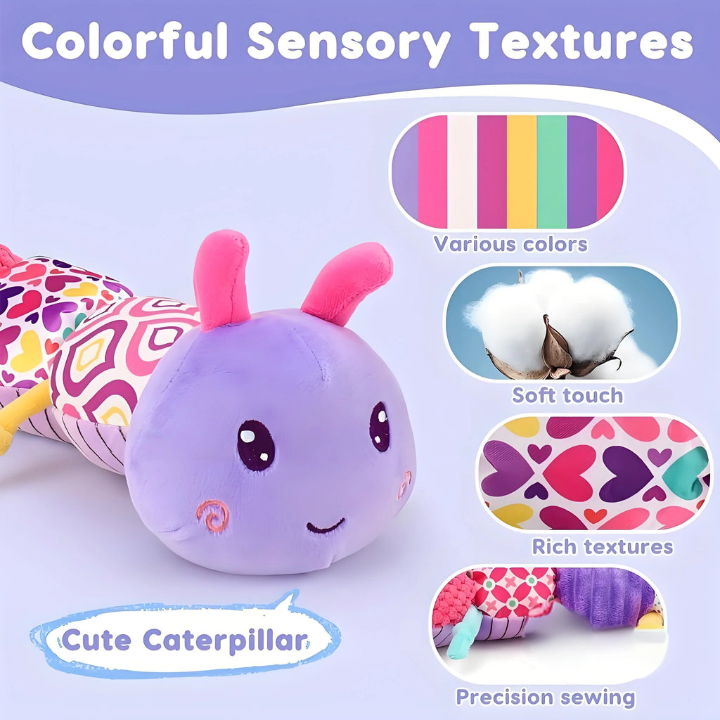 5-Sensory Baby Caterpillar Toy - Musical Plush with Crinkle/Rattle Sounds, Early Learning Developmental Toy for 0-12M✔Non-Toxic